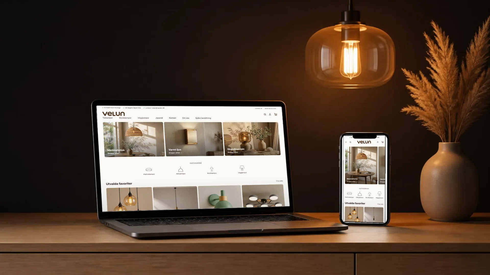 De site van Velun (velun.se) op laptop en telefoon